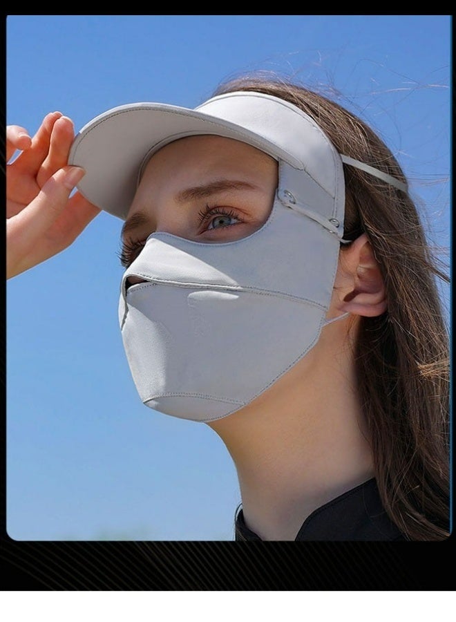 Women Ice Silk Sunscreen Mask Full Face Cover Breathable UV Protection Face Shield Soft Lightweight Cooling Mask For Outdoor Cycling Hiking Driving Fishing Summer Sun Block，Grey - Image 1
